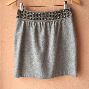Silence + Noise Studded Gray Wool Pencil Skirt